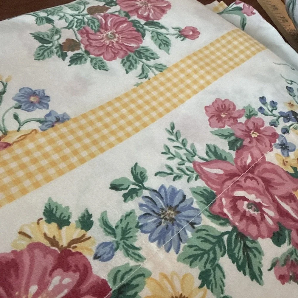 Vintage WestPoint Stevens Full Sheet Set Botanical Floral Yellow Gingham USA